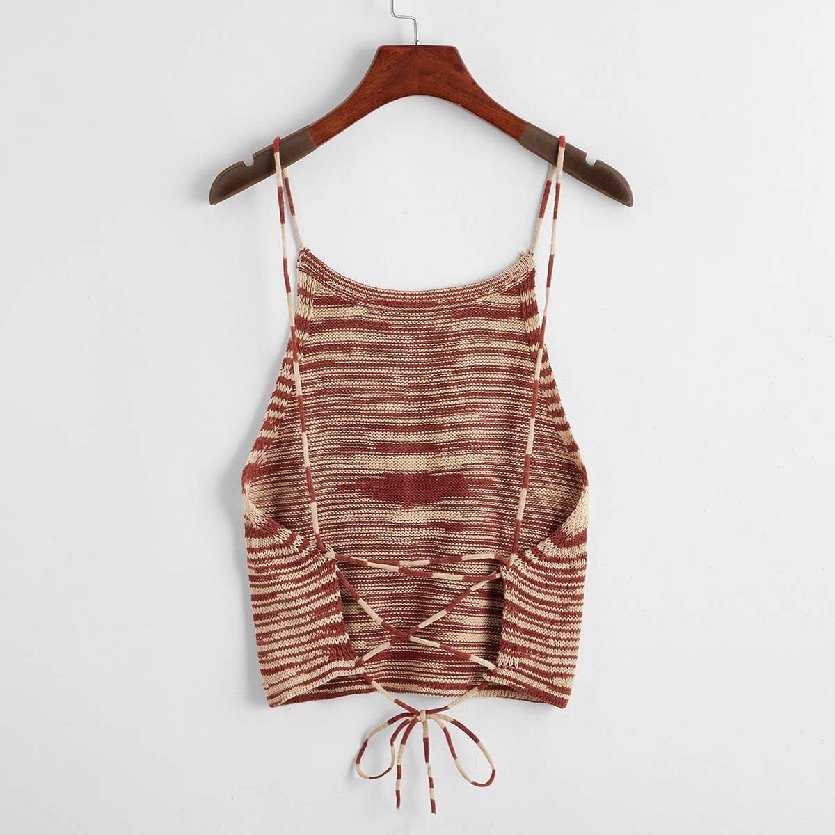 SweatyRocks Women's Sleeveless Space Dye Knit Camisole Criss Cross Backless Crop Top - Image 5